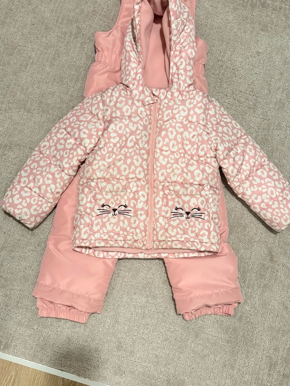 The Children's Place Leopard Print / Cat Face 2-Piece Snowsuit Set